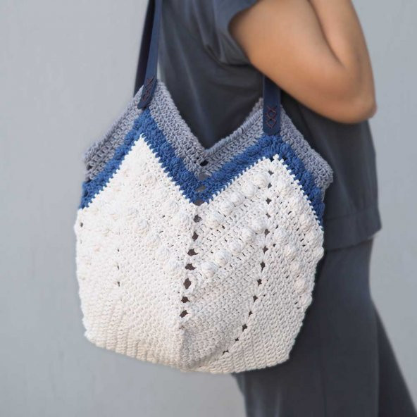 Tulip Örgü Çanta Gri Mavi - 2