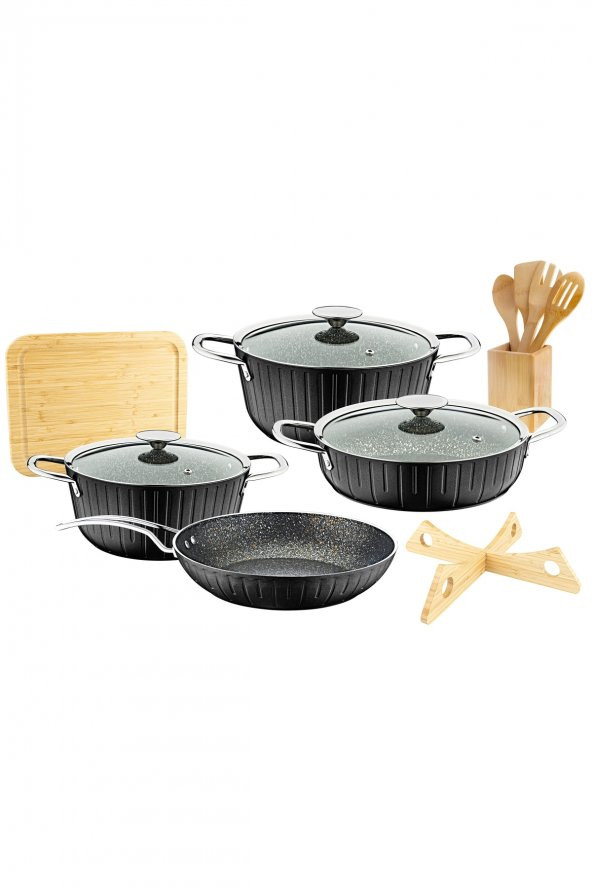 Bambum Tuana - 14 Parça Granit Tencere Seti Siyah