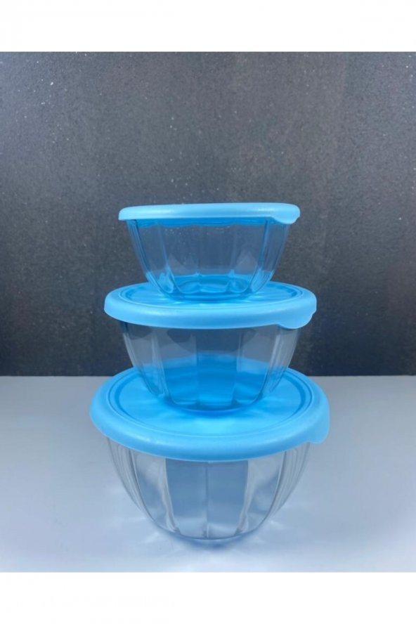 3lü Kapaklı Cam Saklama Kabı Rosita
