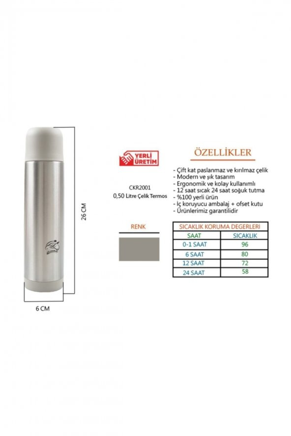 Paslanmaz Sıcak-soğuk Koruyuculu Çelik Termos 0,50 Litre - 2