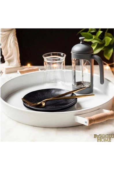 Lavin Ahsap Saplı Metal Yuvarlak Tepsi - 2