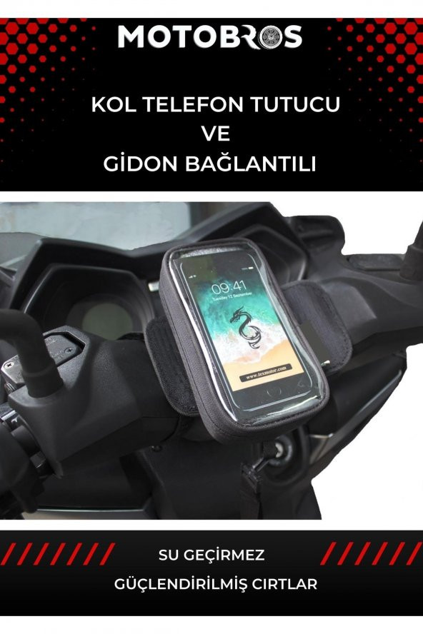 Motosiklet Sürücüsü Kol Ve Gidona Takılabilir Çantalı Telefon Tutucu 6,5"e Kadar