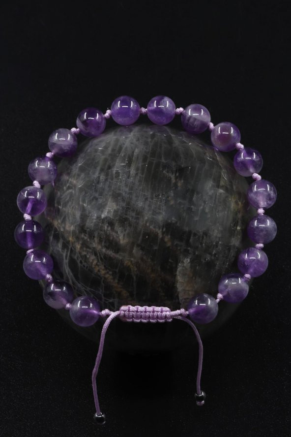 Ametist Doğal Taş Makrome Örme Bileklik