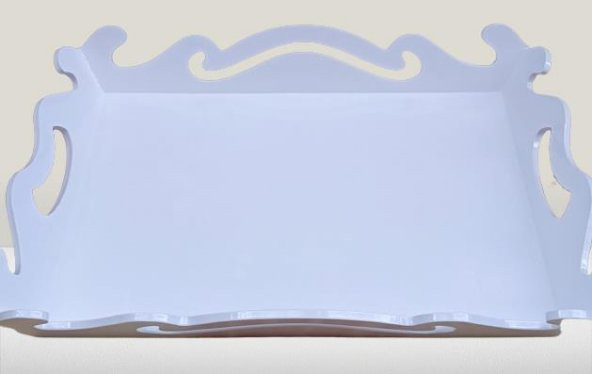 Hobi ADN 90275 Dekoratif Küçük Tepsi Dalga Ahşap MDF Parlak Beyaz MODEL El Yapım - 2