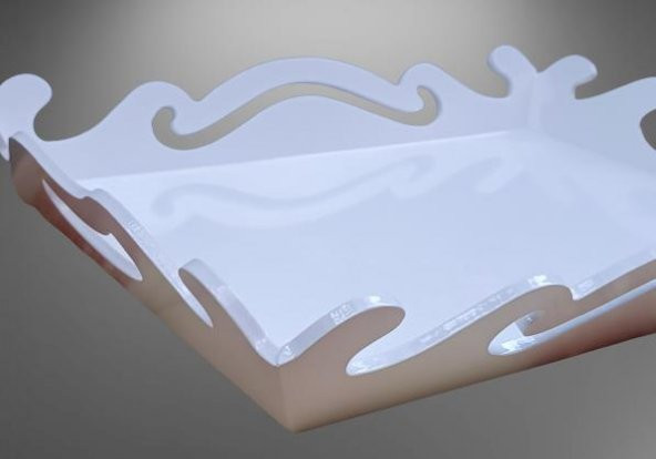 Hobi ADN 90275 Dekoratif Küçük Tepsi Dalga Ahşap MDF Parlak Beyaz MODEL El Yapım - 5