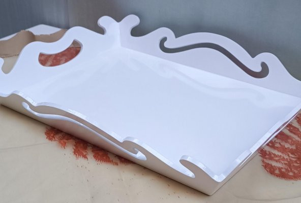 Hobi ADN 90275 Dekoratif Küçük Tepsi Dalga Ahşap MDF Parlak Beyaz MODEL El Yapım - 8