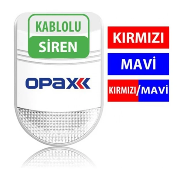 Opax Bgr-10 Kablolu 48 Led Kırmızı / Mavi / Kırmızı+Mavi Işıklı Harici Alarm Sireni