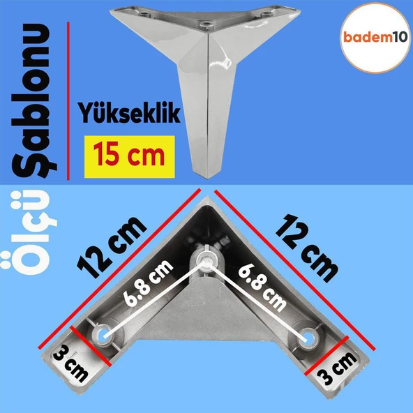 Kale Lüks Mobilya Kanepe Sehpa Tv Ünitesi Koltuk Ayağı 15 Cm Krom Renk Baza Ayakları - Resim 2