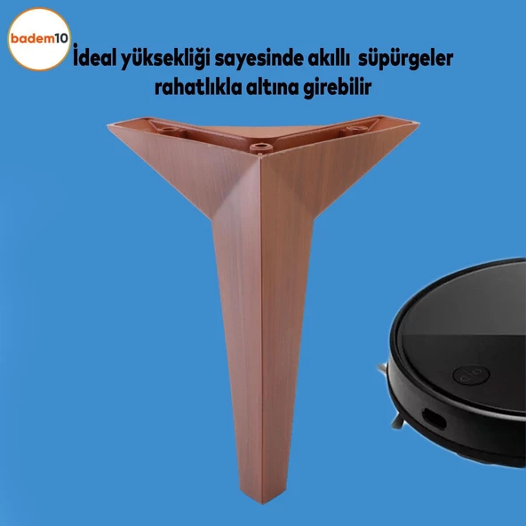 6'lı Set Mobilya Tv Ünitesi Çekyat Koltuk Kanepe Destek Ayağı 12 Cm Kahve Ahşap Desen Baza Ayakları - 5