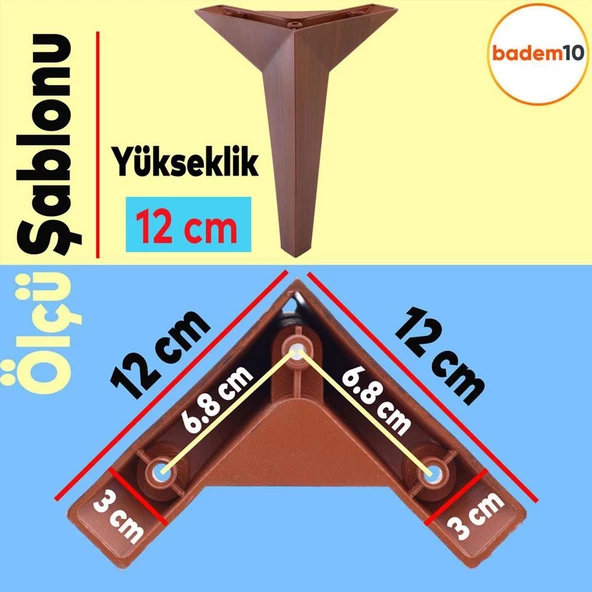 6'lı Set Mobilya Tv Ünitesi Çekyat Koltuk Kanepe Destek Ayağı 12 Cm Kahve Ahşap Desen Baza Ayakları - 2