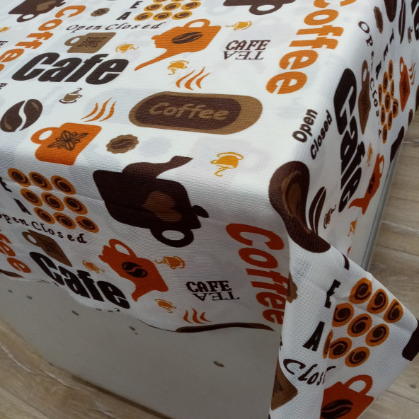 Hayat Home 140X140 Cafe Desen Kahve Polyester Dertsiz Masa Örtüsü - 1