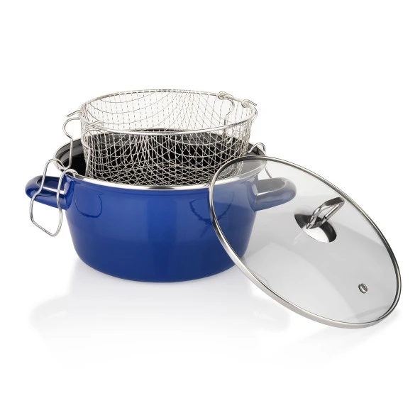 Schafer Fry Çıtır Kızartma Tenceresi 22 Cm-3 Parça-Lacivert - 3