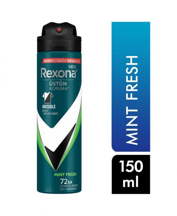 Rexona Men Deo 150 ml Mint Fresh Invisible 72 Saat Kesintisiz Koruma