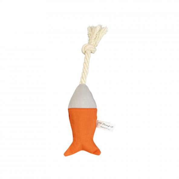 Pet Comfort İpli Balık Su Geçirmez Kedi Oyuncağı Turuncu-A.Gri Ø6cm, 24cm