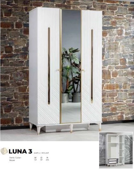 LUNA MDF 3 KAPILI DOLAP ürün görseli 1