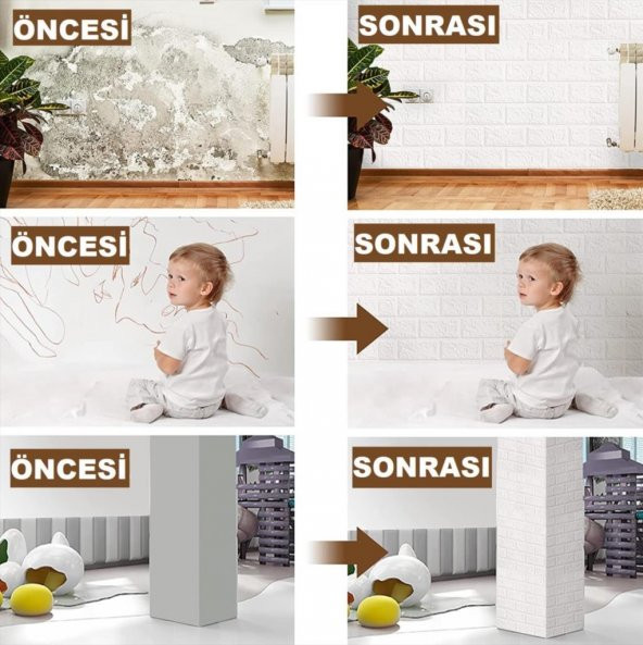 Renkli Duvarlar Kendinden Yapışkanlı Esnek Köpük Duvar Kağıdı Paneli 3D Boyutlu Tuğla Desen 70x54 cm - 4