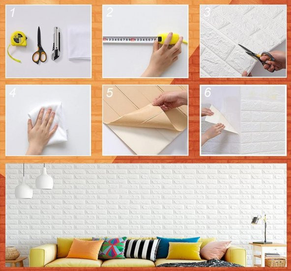 Renkli Duvarlar Kendinden Yapışkanlı Esnek Köpük Duvar Kağıdı Paneli 3D Boyutlu Tuğla Desen 70x54 cm - 5