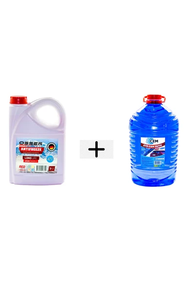 CEM CAR CARE Kışlık Set ( Cam Suyu 5 Lt Antifrizli -20 Derece+Kırmızı Antifriz 3 Lt -42 De - 1