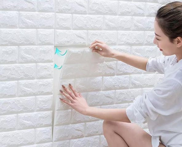 70x23cm(0,17m2) Beyaz Kendinden Yapışkanlı 3D Duvar Kağıdı Paneli