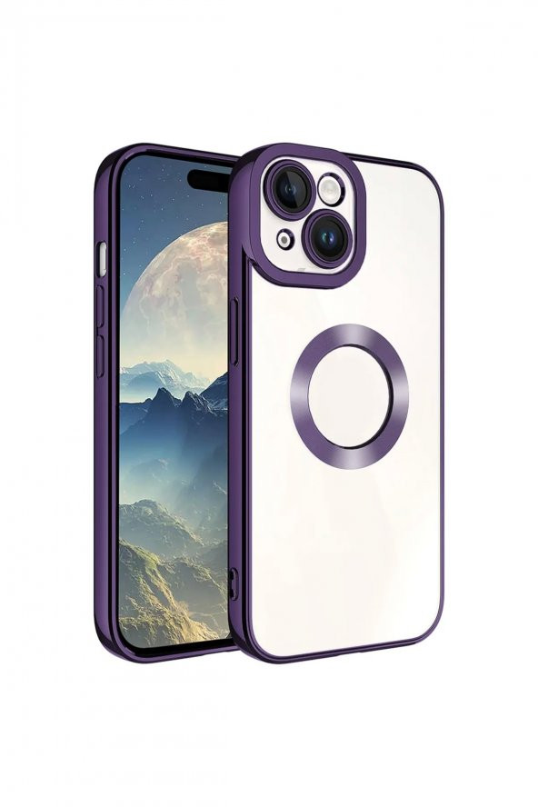Premium Apple iPhone 15 Kılıf Kamera Lens Korumalı Logo Gösteren Arkası Şeffaf Parlak Kenarlı