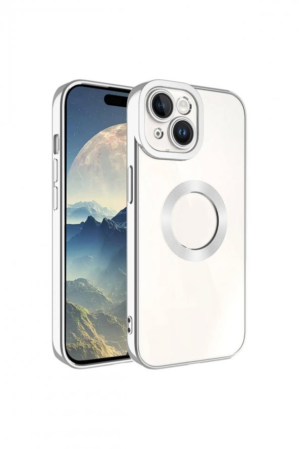 Premium Apple iPhone 15 Kılıf Kamera Lens Korumalı Logo Gösteren Arkası Şeffaf Parlak Kenarlı