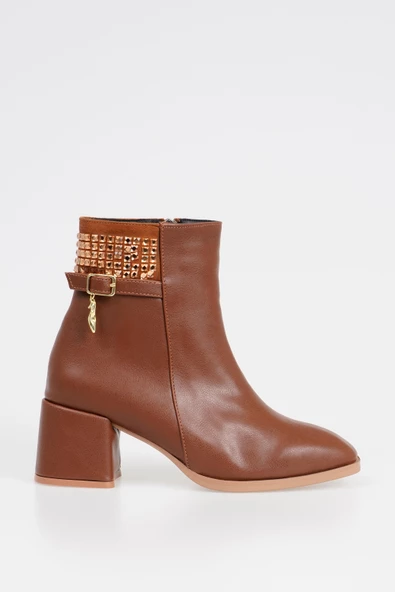 Kadın Topuklu Bot Taş Aksesuarlı Kemerli Fermuarlı - Resim 7