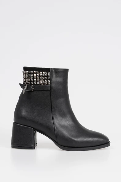 Kadın Topuklu Bot Taş Aksesuarlı Kemerli Fermuarlı - Resim 10