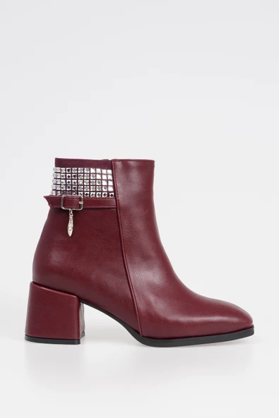 Kadın Topuklu Bot Taş Aksesuarlı Kemerli Fermuarlı - Resim 4