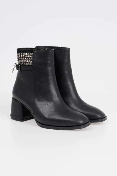 Kadın Topuklu Bot Taş Aksesuarlı Kemerli Fermuarlı - Resim 11