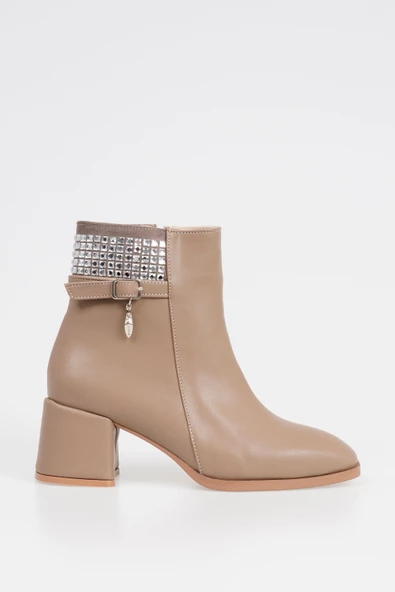Kadın Topuklu Bot Taş Aksesuarlı Kemerli Fermuarlı - Resim 2