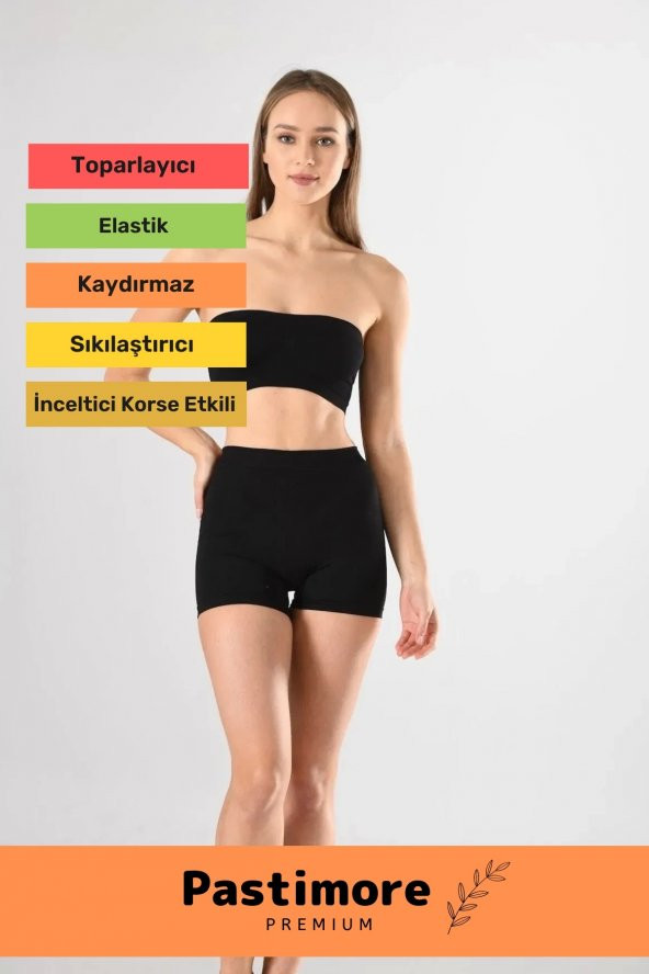 Premium Rahat Kadın Siyah 1 Beden Incelten Dikişsiz Yüksek Bel Popo Şekillendirici Boxer Korse - 2