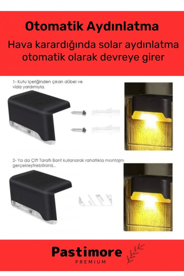 Premium Su Geçirmez Solar Güneş Enerjili Şarj Edilen Köşebent Merdiven Veranda Bahçe 4'lü Led Set - 2