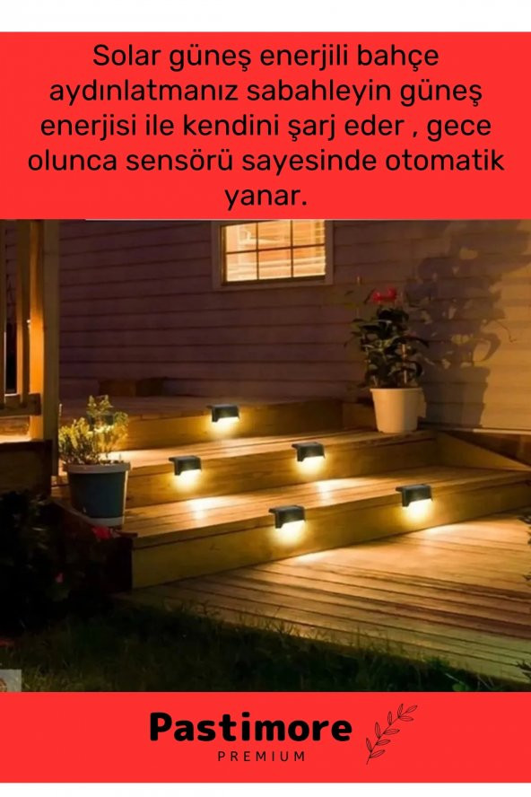 Premium Su Geçirmez Solar Güneş Enerjili Şarj Edilen Köşebent Merdiven Veranda Bahçe 4'lü Led Set - 7