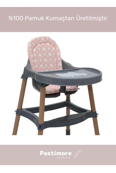 Premium Rahat Taşınabilir %100 Pamuk Pembe Lüx Mama Sandalyesi Minderi - 2