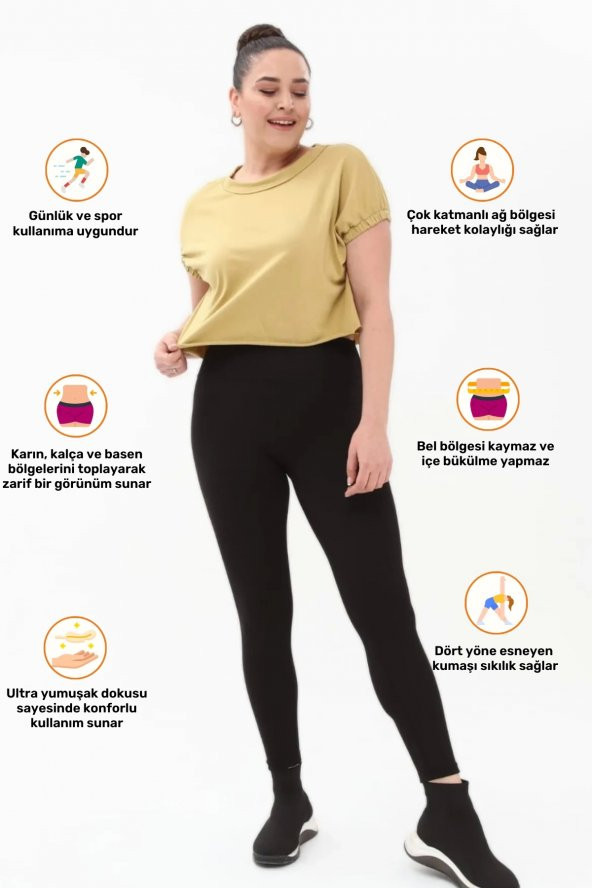 Kadın Konforlu Sporcu Modeli Yazlık Spor Taytı Fitness Gym Training Parlak Battal Fitilli Spor Tayt - 2