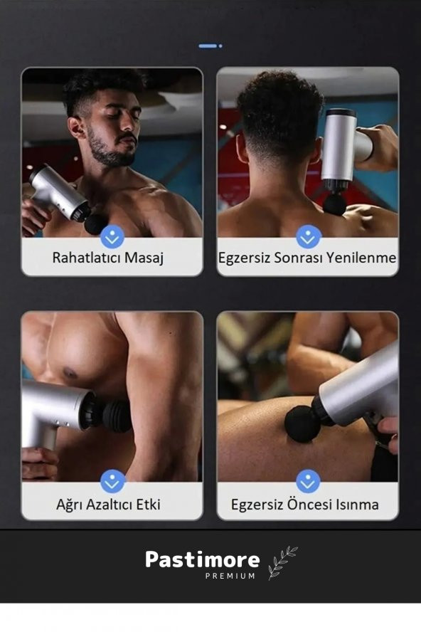 Premium 4 Başlıklı Şarjlı Darbeli Titreşimli Sporcu Kas Rahatlatıcı Egzersiz Masaj Tabancası Aleti - 4