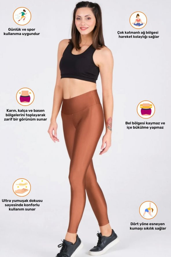 Kadın Konforlu Yeni Sezon Sporcu Modeli Yazlık Spor Taytı Fitness Gym Training Parlak Spor Tayt - 2