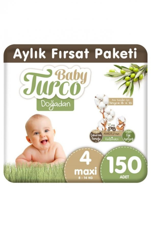 Baby Turco Doğadan 4 Numara Maxi 150 Adet 8-14 Kg