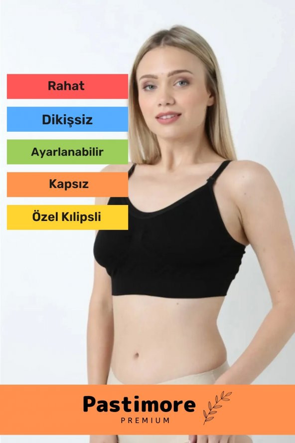 Özel Üretim Kumaş Kilipsli Esnek Ayarlanabilir Dikişsiz Kadın Hamile Lohusa Siyah Emzirme Sütyeni - 2