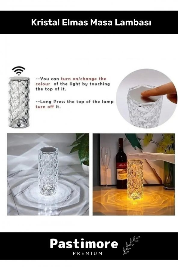 Kristal Elmas Masa Lambası Kumandalı 16 Renk Usb Şarjlı Dokunmatik Romantik Gül Işık Gece Lambası - 5