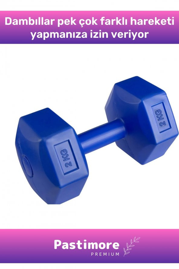 Plastik Köşeli Spor Egzersiz Vücut Kas Geliştirme Fitness Ağırlık Mavi 2 Kg Dambıl Set - 2 Adet - 2