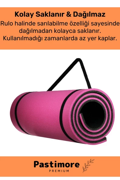 Taşıma Askılı Konfor Modeli Çift Taraflı Kaymaz Yoga Meditasyon Minderi Pembe Siyah Mat - 5