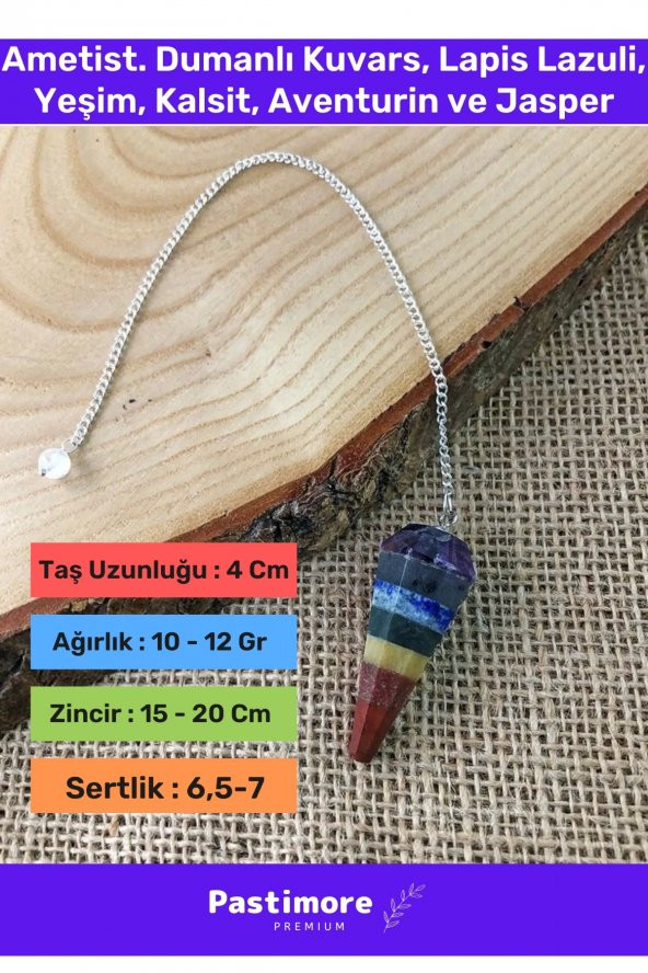 Premium Özel Tasarım Orijinal 7 Çakra Doğal Taş Stres Şans Enerji Çakra Pandül Sarkaç - 2