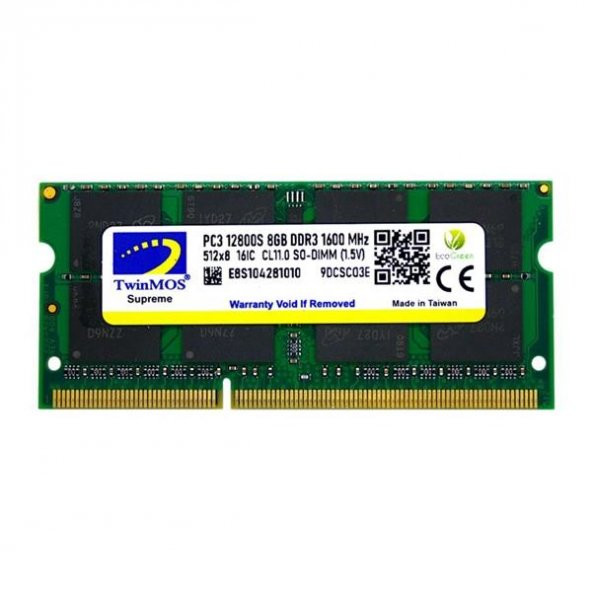 TwinMOS MDD38GB1600N 12800S 8 GB DDR3 1600 MHz CL11 Notebook Ram