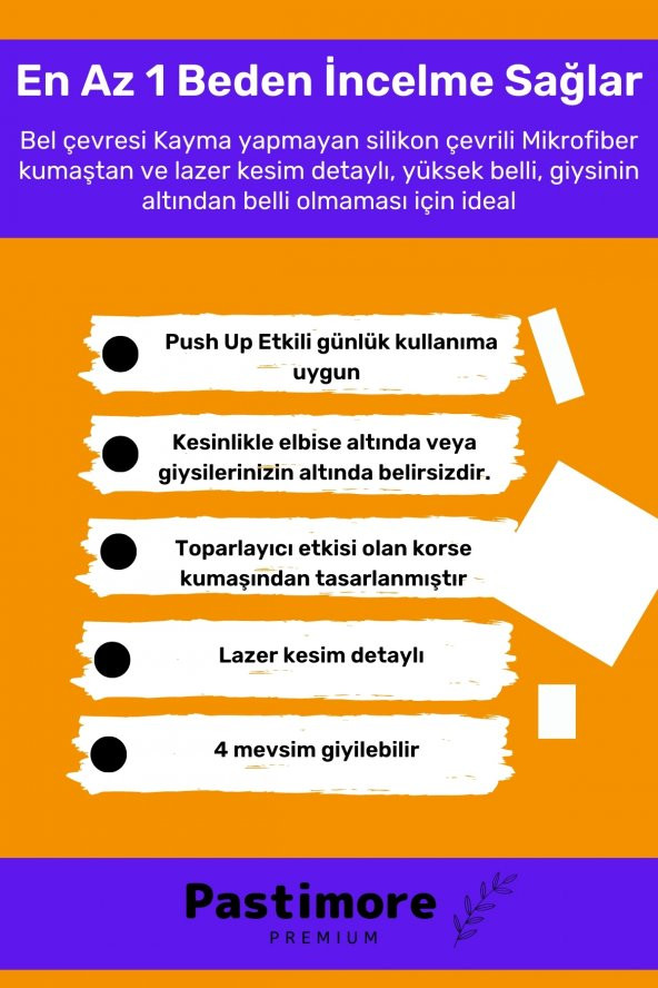 Yüksek Belli Inceltici Korse Etkili Lazer Kesim Push Up Destekli Sıkılaştırıcı Dikişsiz Bato Külot - 3