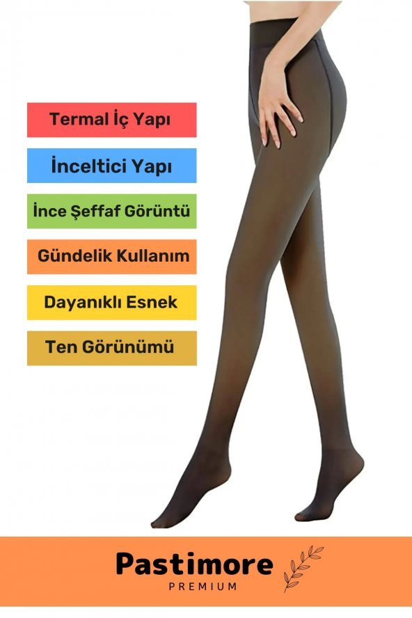 Kuasar Series Sıcak Tutan İnce Siyah Çorap Ten Görünümlü Termal İçli Peluş Polarlı Külotlu Çorap - 3