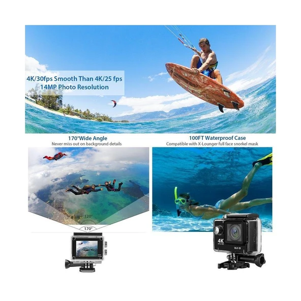 Aksiyon Kamerası Wi-Fi KS504 4K Ultra HD 170 Derece 32 Gb - Resim 7