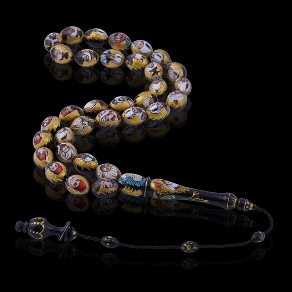 Minyatür Osmanlı Padihahı ve Osmanlı Tuğrası İşlemeli Sandaloz Tesbih(Arya Kamalı Yapımı) - Resim 3