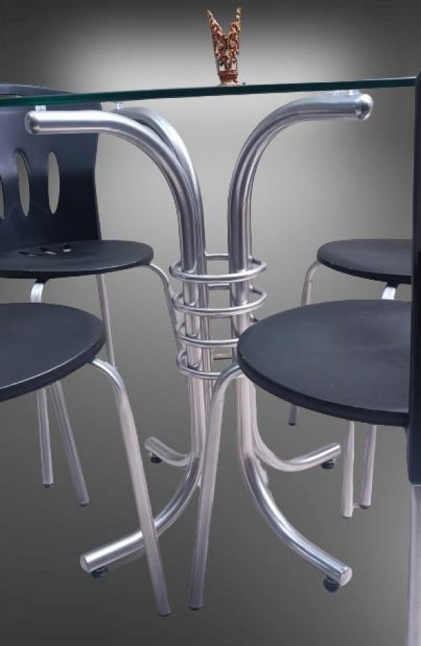 Masa 90278 Sandalye Takım Mutfak Balkon Bahçe Temperli Cam Gri Ayaklar El Yapım - 2