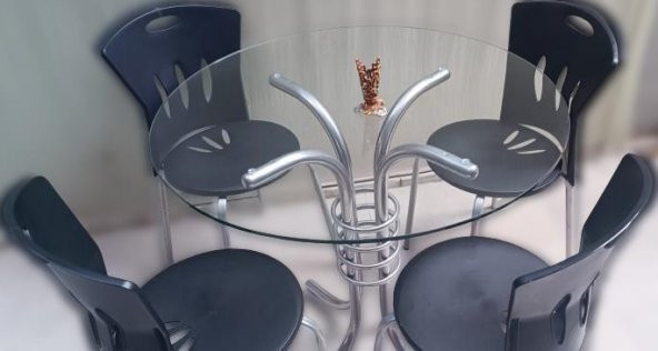 Masa 90278 Sandalye Takım Mutfak Balkon Bahçe Temperli Cam Gri Ayaklar El Yapım - 3